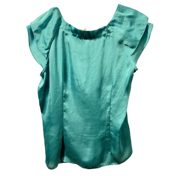 Dressbarn Womens blouse 1X Aqua Blouse With Pleated Scoop Neckline & Cap Sleeves - Picture 7 of 11